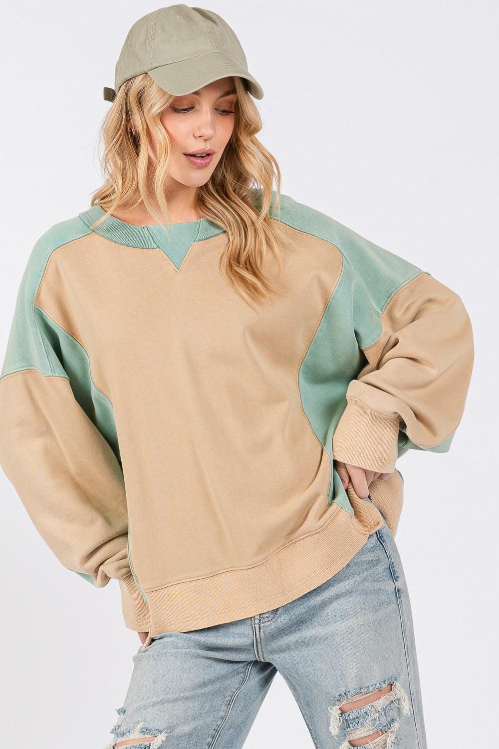 SAGE + FIG Color Block Round Neck Sweatshirt for Women