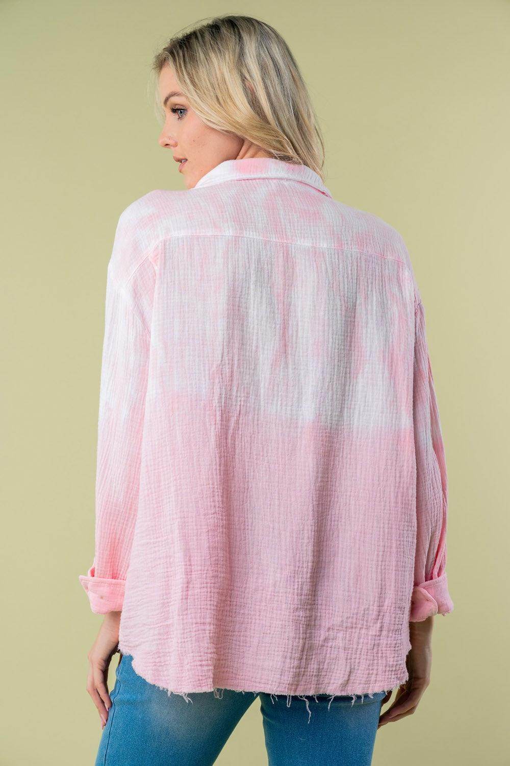 White Birch Full Size Long Sleeve Tie Dye Shirt for Women - Selvanelle