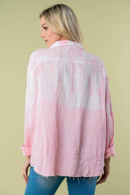 White Birch Full Size Long Sleeve Tie Dye Shirt for Women - Selvanelle