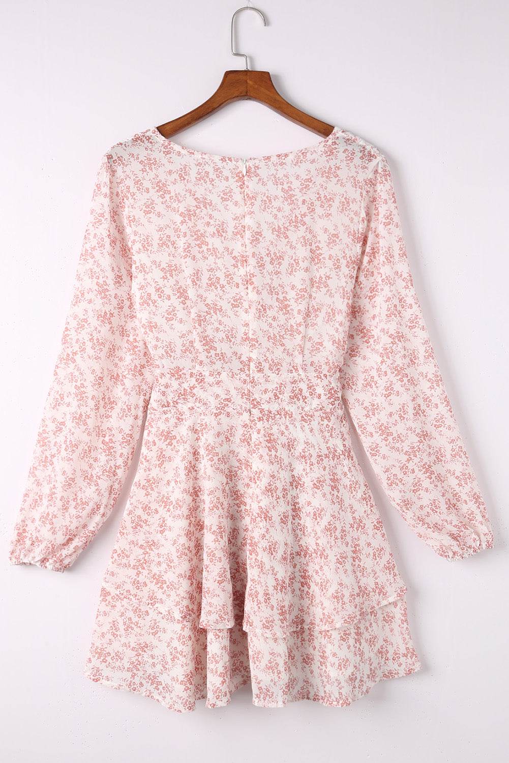 Floral Surplice Balloon Sleeve Layered Dress - Selvanelle