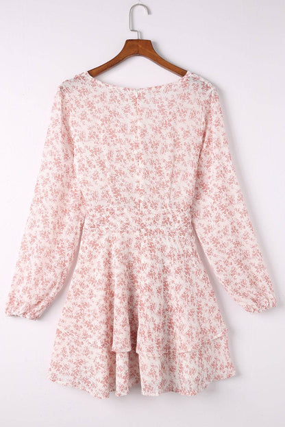 Floral Surplice Balloon Sleeve Layered Dress - Selvanelle