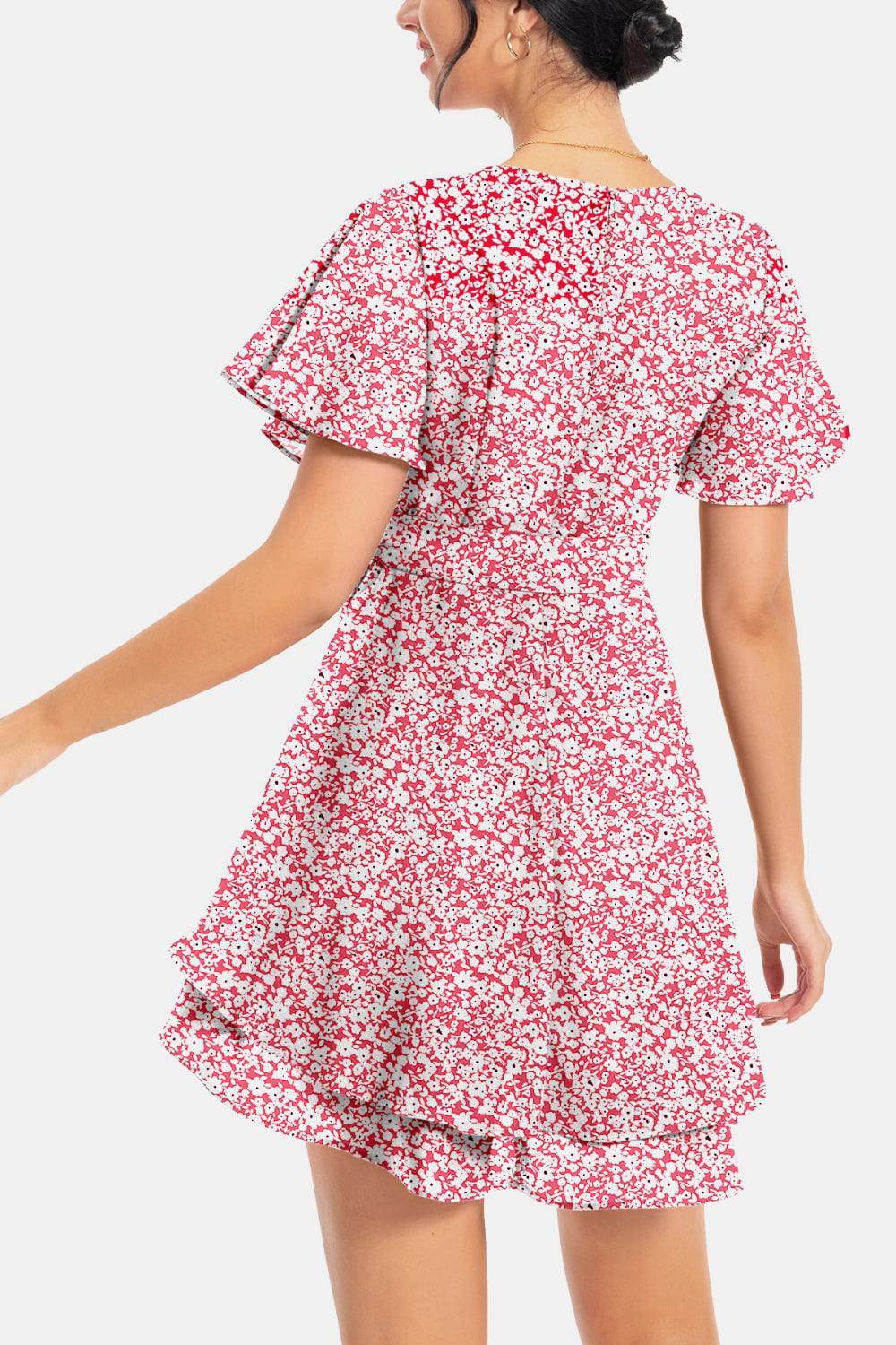 Surplice Neck Flutter Sleeve Dress for Chic Summer Style - Selvanelle