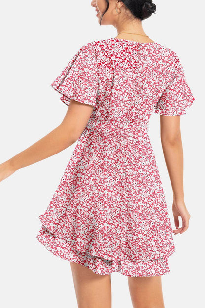 Surplice Neck Flutter Sleeve Dress for Chic Summer Style - Selvanelle