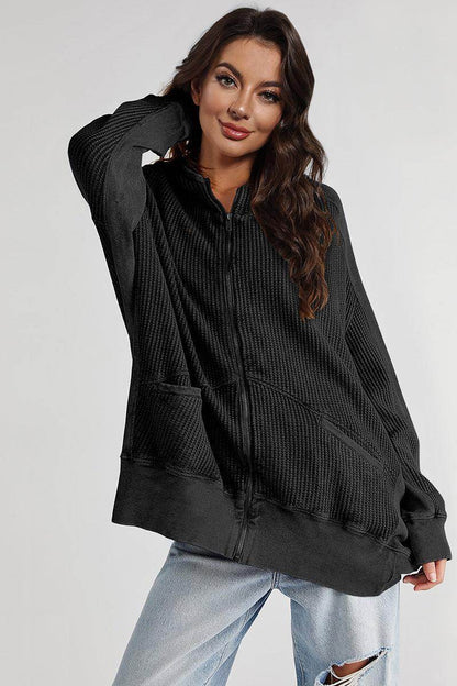 Zip-Up Long Sleeve Jacket with Hood and Pockets for Comfort - Selvanelle