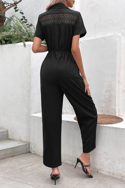 Perfee Collared Neck Short Sleeve Jumpsuit - Selvanelle