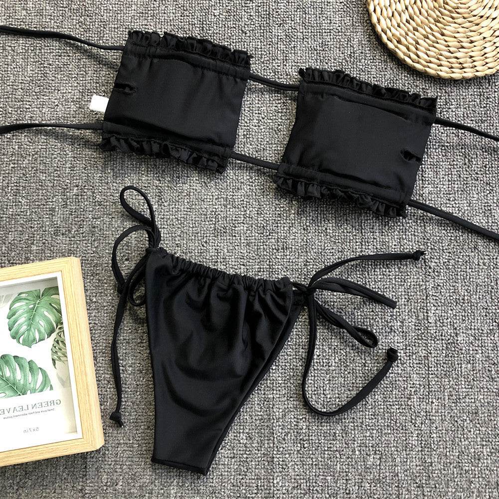 Frill Trim Ruched Bikini Set - Selvanelle