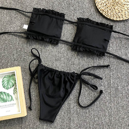 Frill Trim Ruched Bikini Set - Selvanelle