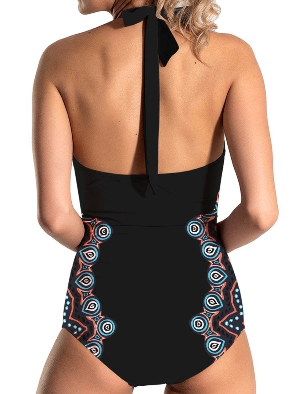 FAM-FAM Cutout Printed Halter Neck One-Piece Swimwear - Selvanelle