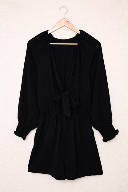Tied Flounce Sleeve Plunge Romper - Selvanelle