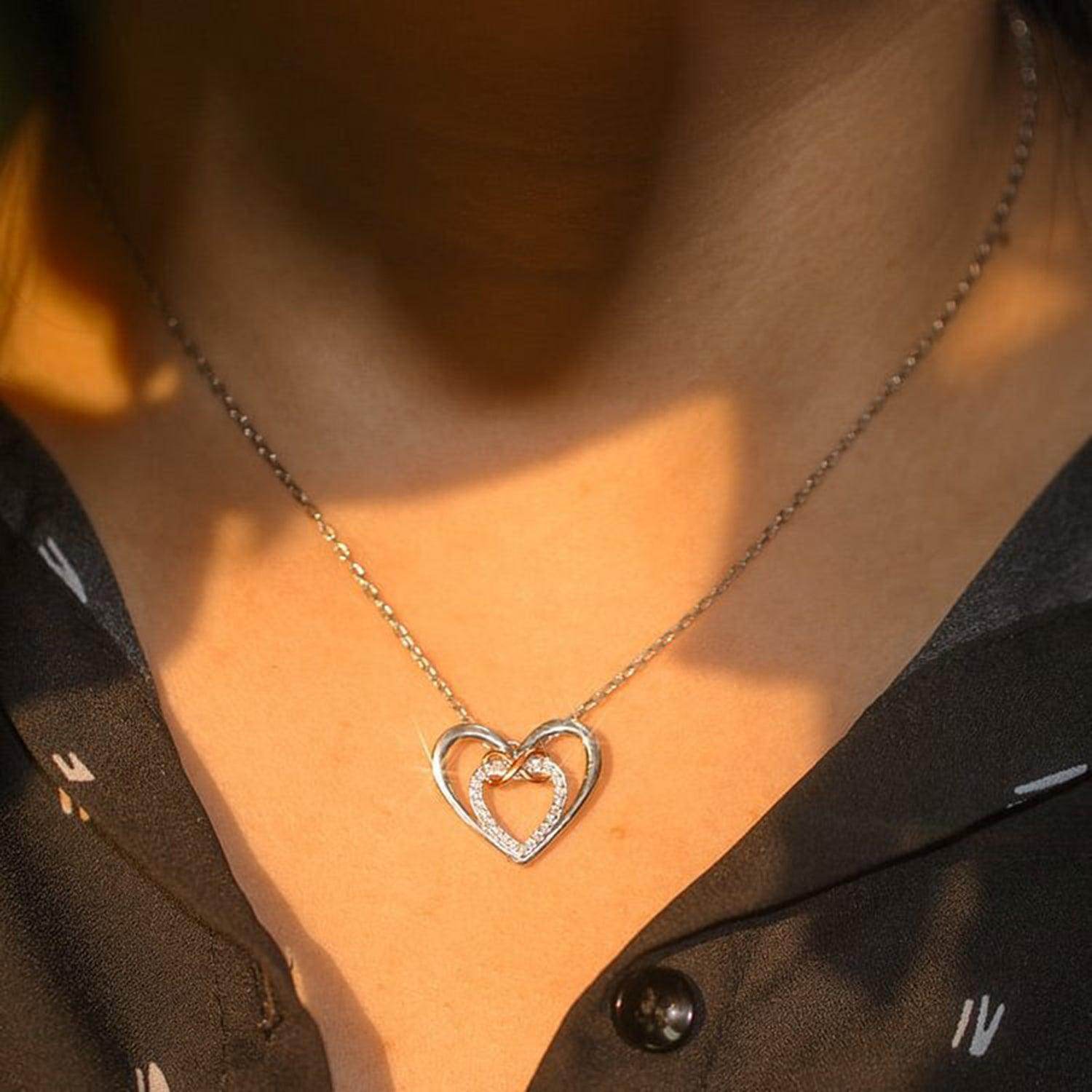 Heart Shape Inlaid Zircon 925 Sterling Silver Necklace for Women - Selvanelle