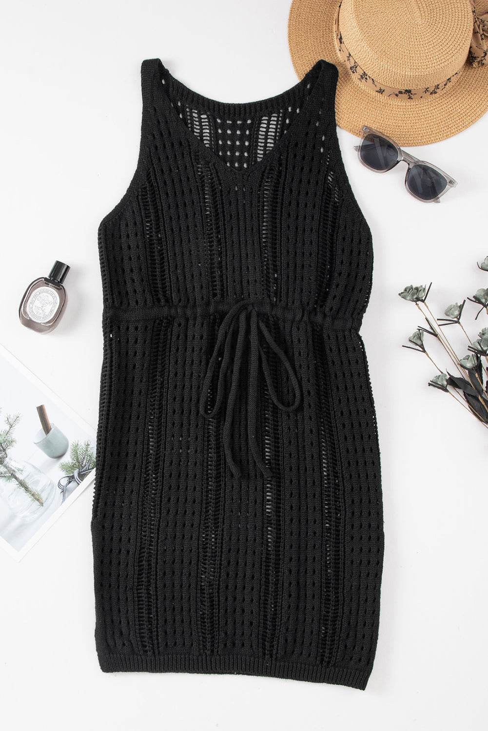 Openwork Slit V-Neck Sleeveless Cover Up Dress - Selvanelle