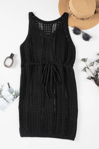 Openwork Slit V-Neck Sleeveless Cover Up Dress - Selvanelle