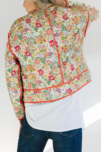 Floral Button Up Long Sleeve Winter Coat for Women - Selvanelle