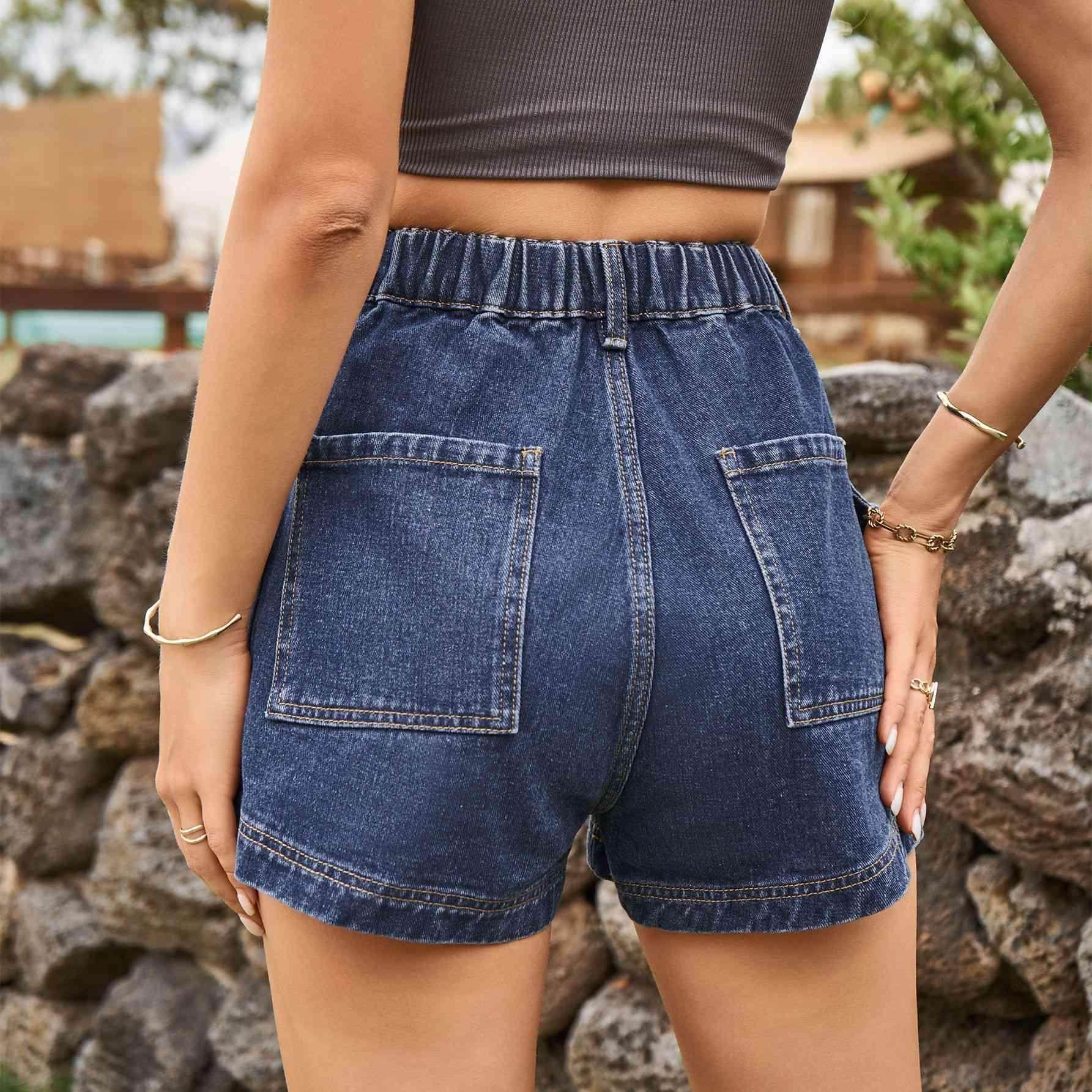 High-Waist Denim Shorts with Pockets for Casual Style - Selvanelle