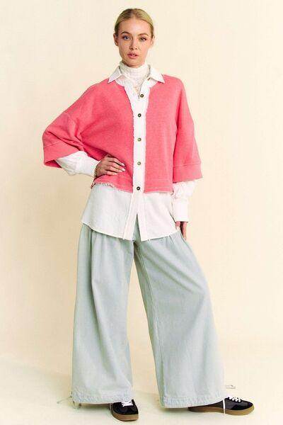 Davi & Dani Faux Layered French Terry Contrast Top Style - Selvanelle