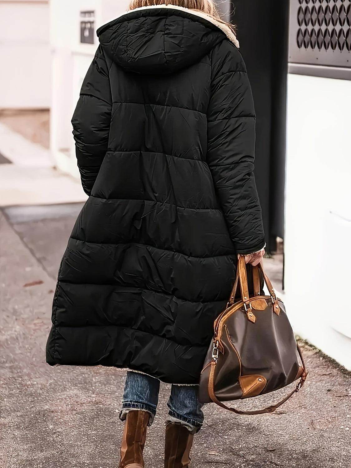 Full Size Zip Up Sherpa Hooded Coat for Women and Plus Size - Selvanelle