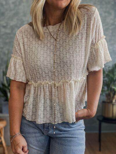 Frill Round Neck Half Sleeve Blouse for Women in Stylish Design - Selvanelle