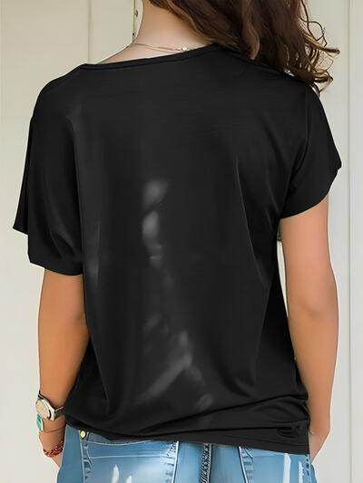 Asymmetrical Neck Short Sleeve T-Shirt for Women Fashion - Selvanelle