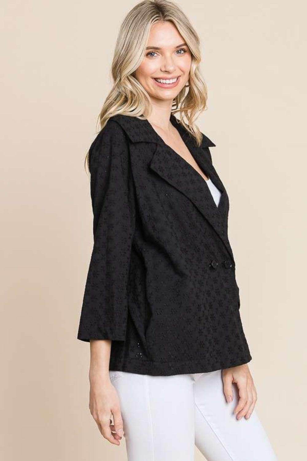 Culture Code Double Breasted Eyelet Jacket With Pockets - Selvanelle