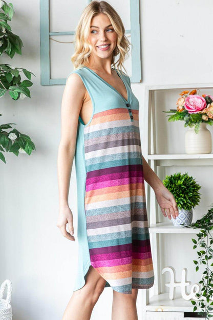 Heimish Full Size Striped Sleeveless V Neck Dress Outfit - Selvanelle