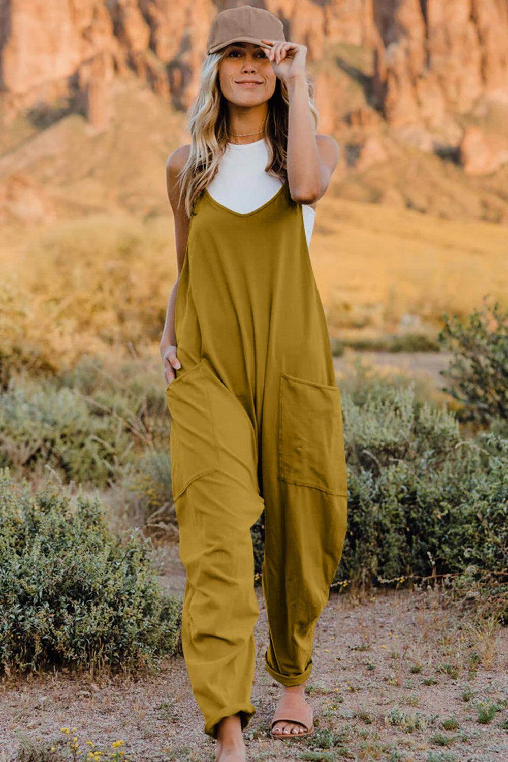 Double Take Full Size V-Neck Sleeveless Jumpsuit with Pockets - Selvanelle