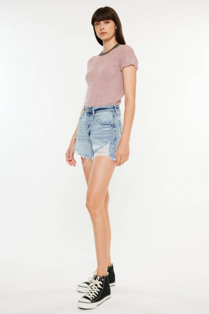 Kancan Distressed High Waist Denim Shorts with Pockets - Selvanelle