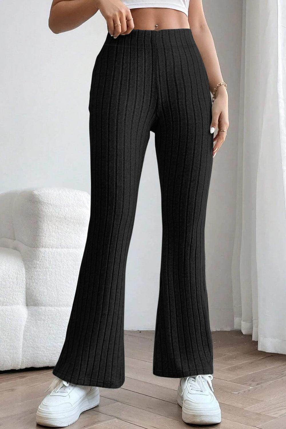 Basic Bae Full Size Ribbed High Waist Flare Pants for Women - Selvanelle