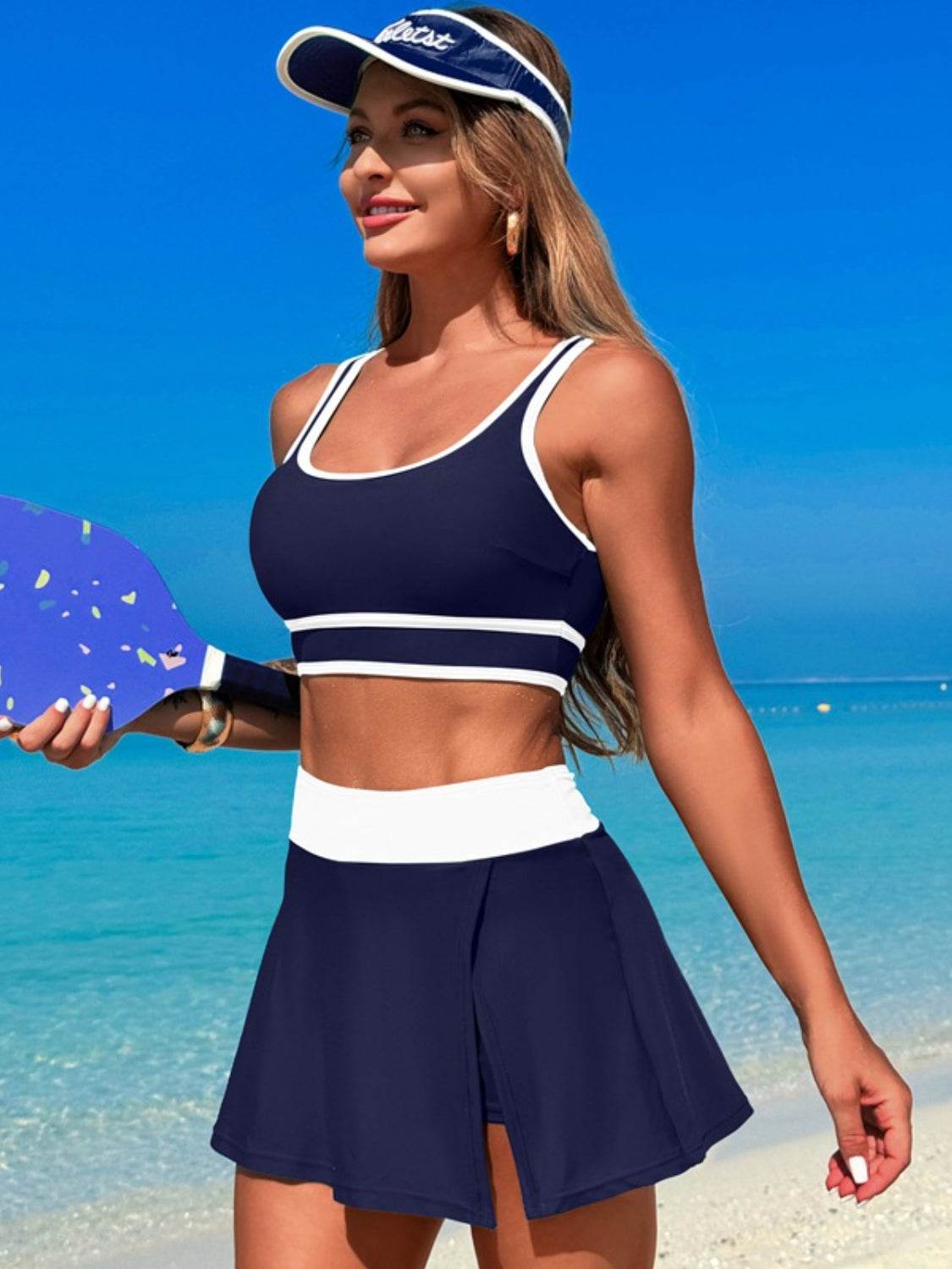 Scoop Neck Top and Skort Swim Set - Selvanelle