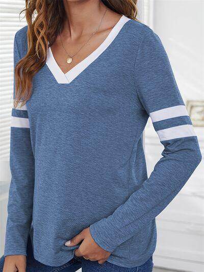 Heathered V-Neck Long Sleeve T-Shirt for Women Casual Wear - Selvanelle