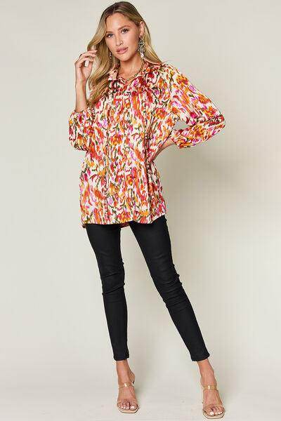 Double Take Full Size Printed Button Up Long Sleeve Shirt - Selvanelle