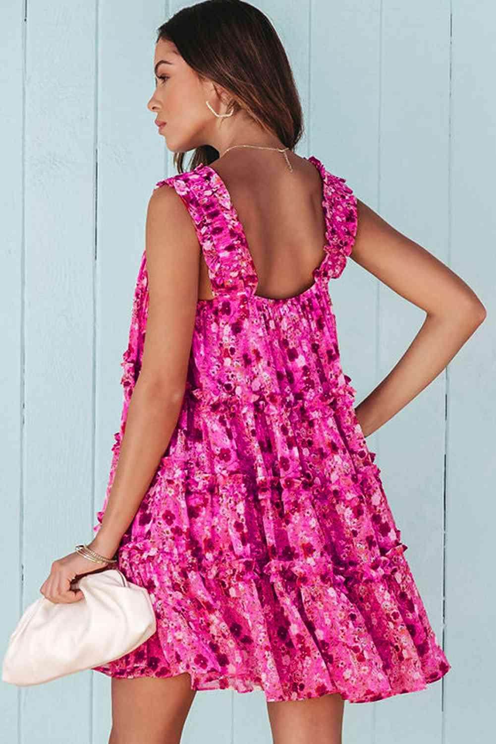 Chic Printed Square Neck Sleeveless Mini Dress for Women - Selvanelle