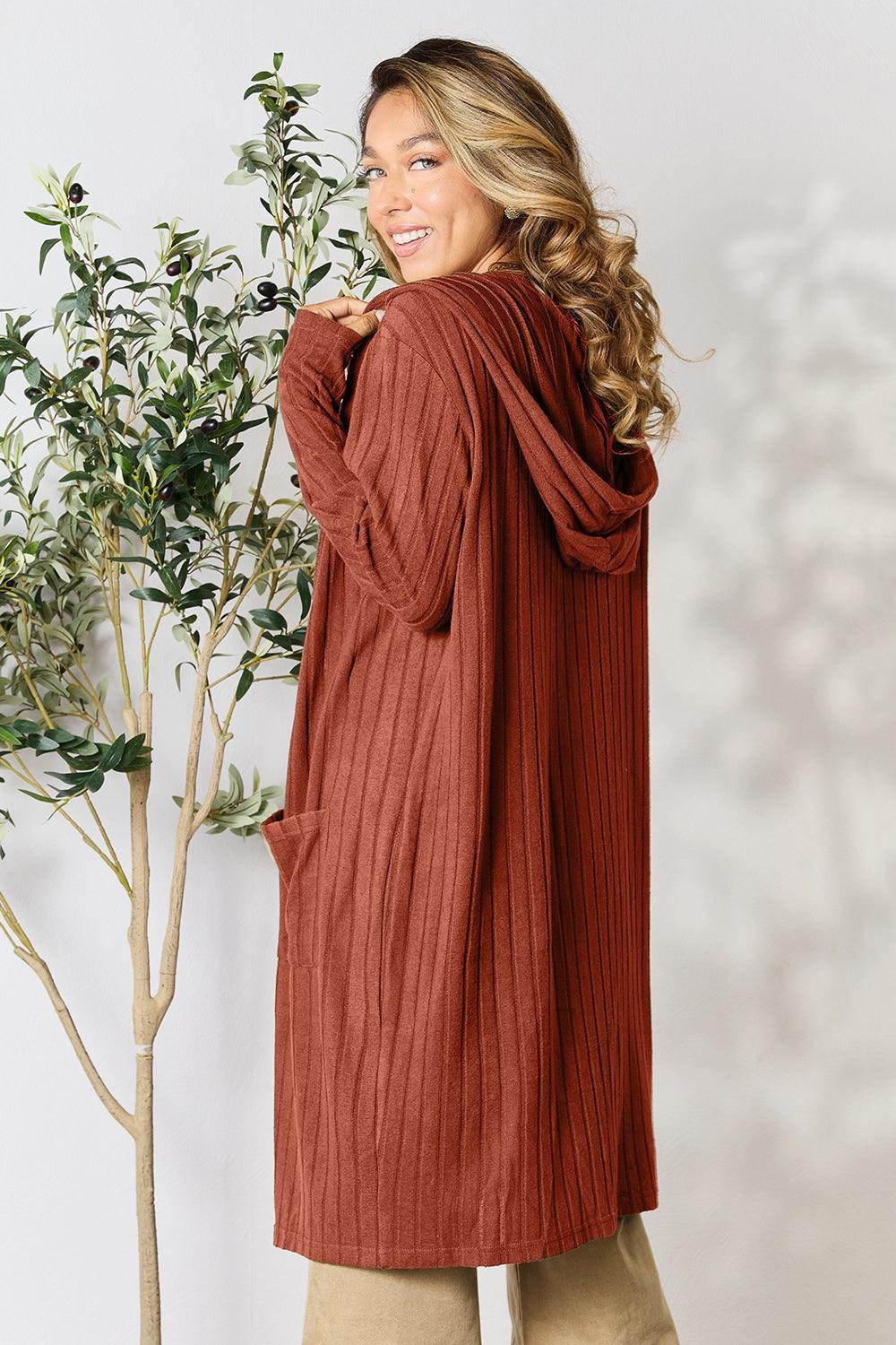 Basic Bae Full Size Hooded Sweater Cardigan for Women - Selvanelle