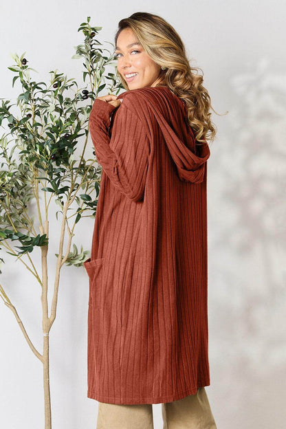 Basic Bae Full Size Hooded Sweater Cardigan for Women - Selvanelle