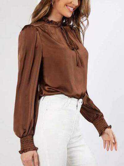 Frill Tied Lantern Sleeve Blouse for Stylish Women - Selvanelle