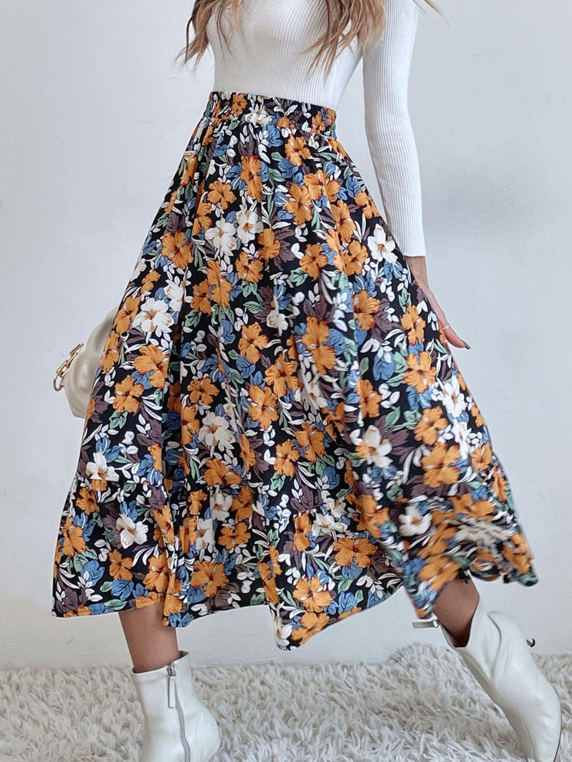 Stylish Printed Elastic Waist Midi Skirt for Everyday Wear