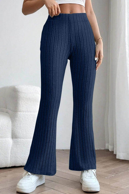 Basic Bae Full Size Ribbed High Waist Flare Pants for Women - Selvanelle
