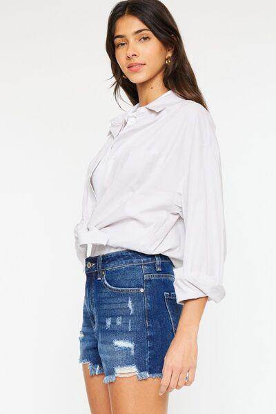 Kancan High Rise Frayed Hem Denim Shorts for Women - Selvanelle