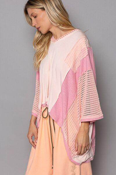 POL High-Low Contrast V-Neck Top for Stylish Casual Wear - Selvanelle