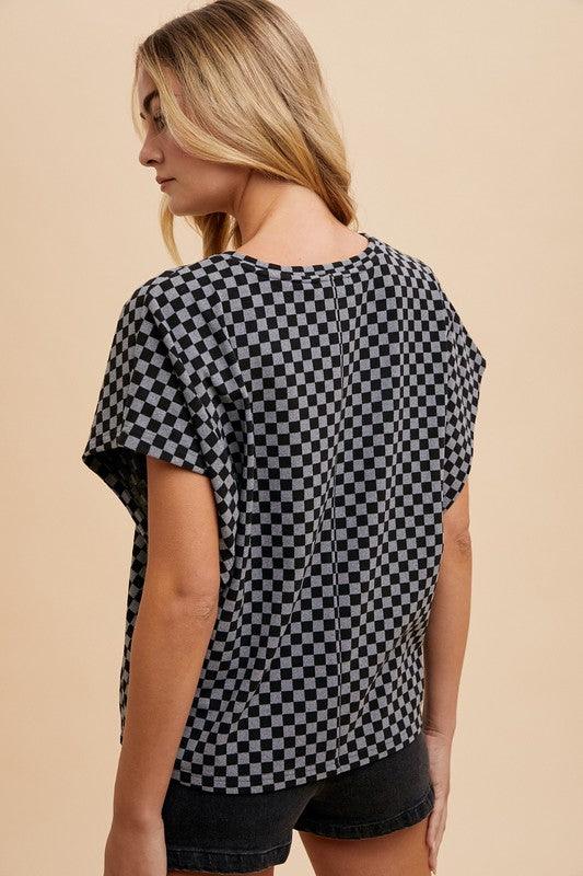 Annie Wear Checkered Round Neck Short Sleeve T-Shirt for Women