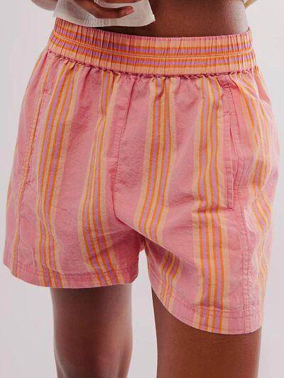 Striped Elastic Waist Shorts with Pockets for Comfort - Selvanelle