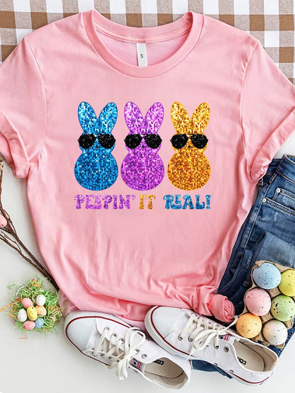 Rabbit Round Neck Short Sleeve T-Shirt - Selvanelle