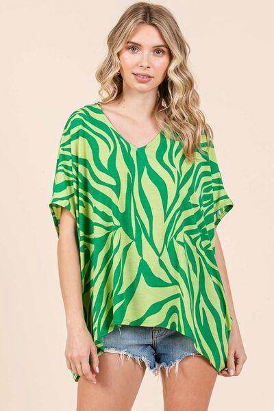 Mittoshop Zebra Print V-Neck Short Sleeve Oversized Top - Selvanelle