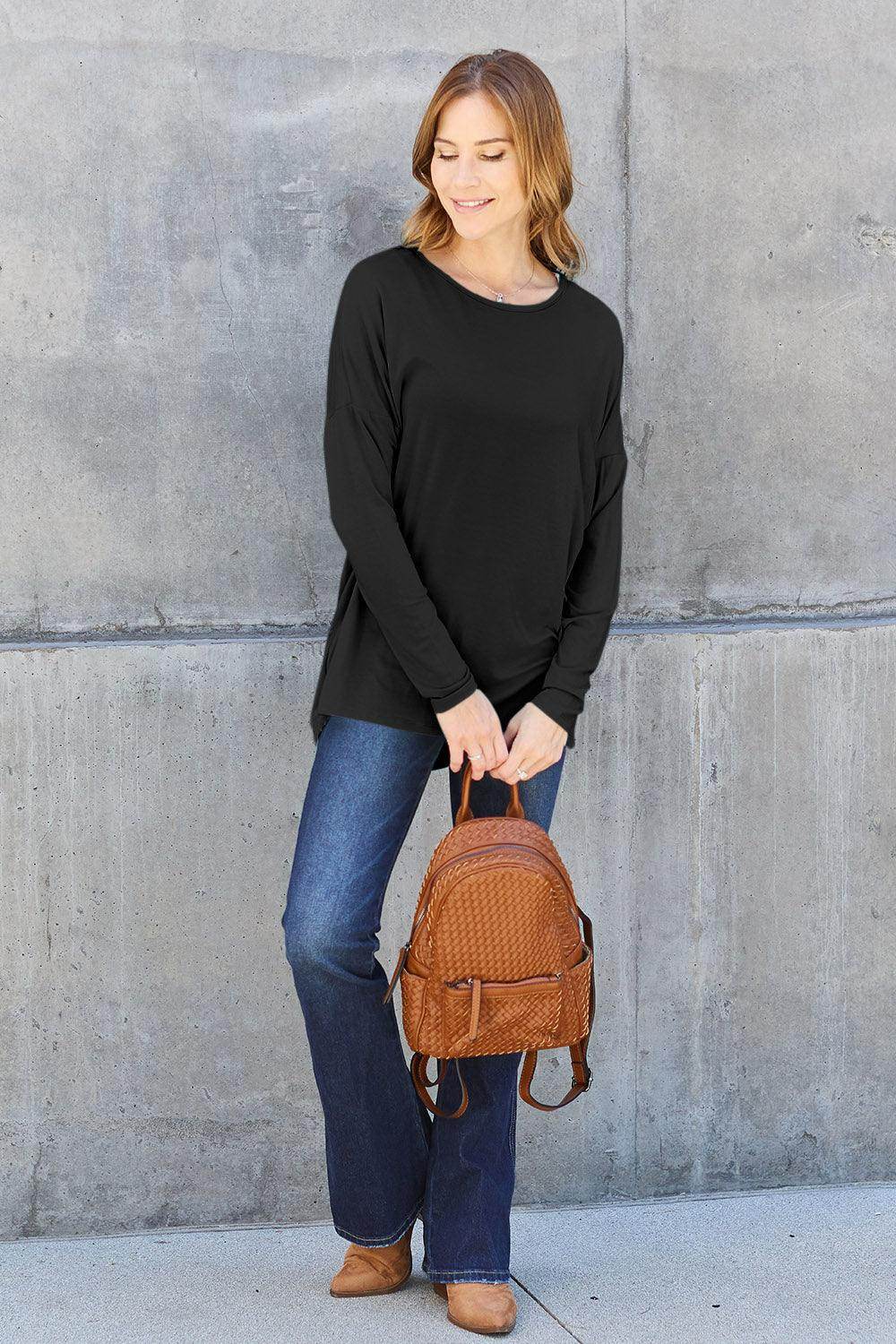Basic Bae Full Size Round Neck Dropped Shoulder T-Shirt - Selvanelle