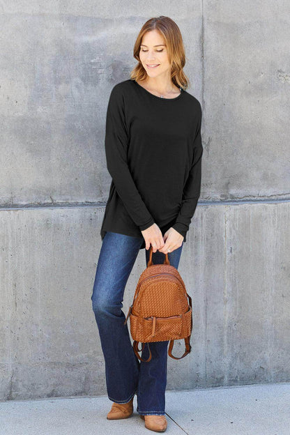 Basic Bae Full Size Round Neck Dropped Shoulder T-Shirt - Selvanelle