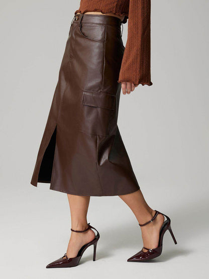 Slit Midi Skirt with Pockets for Effortless Style - Selvanelle