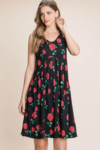 BOMBOM Floral Ruched Tank Dress for Summer Style - Selvanelle