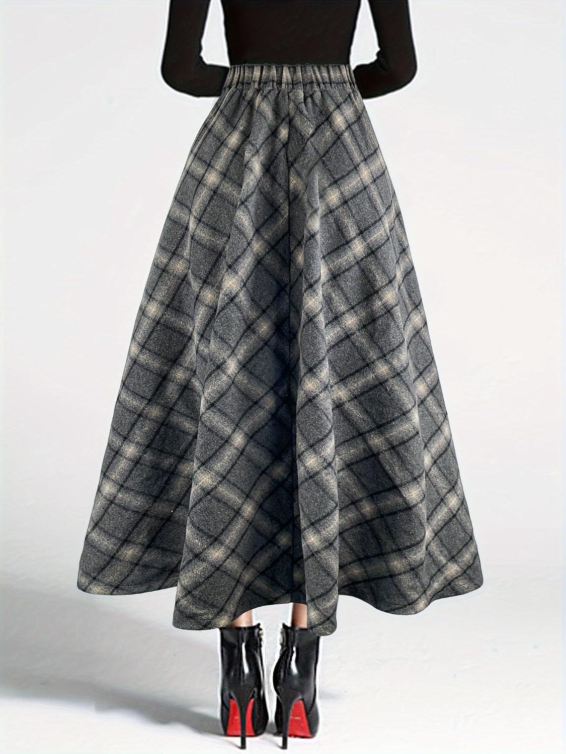 Plaid Elastic Waist Midi Skirt for Women in Various Sizes