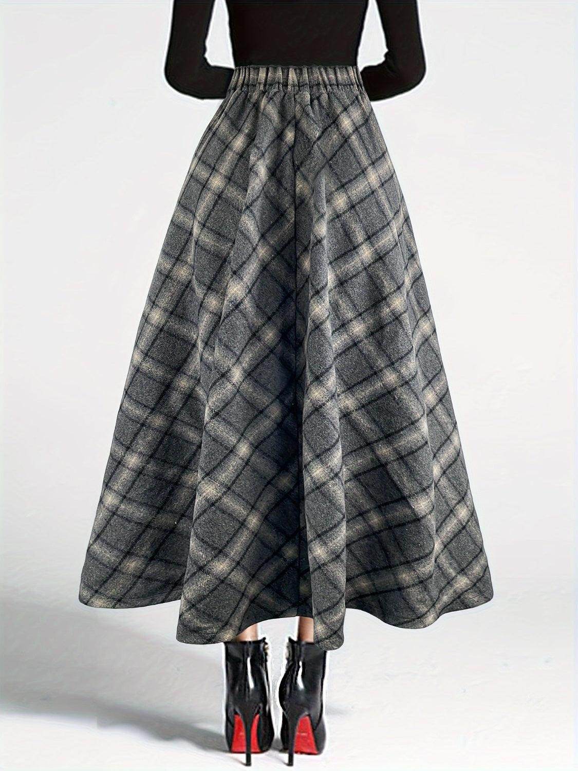 Plaid Elastic Waist Midi Skirt for Women in Various Sizes - Selvanelle