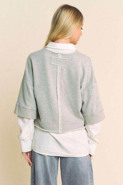 Davi & Dani Faux Layered French Terry Contrast Top for Women - Selvanelle