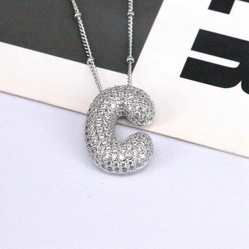 Copper Inlaid Zircon Letter Pendant Necklace for Women - Selvanelle